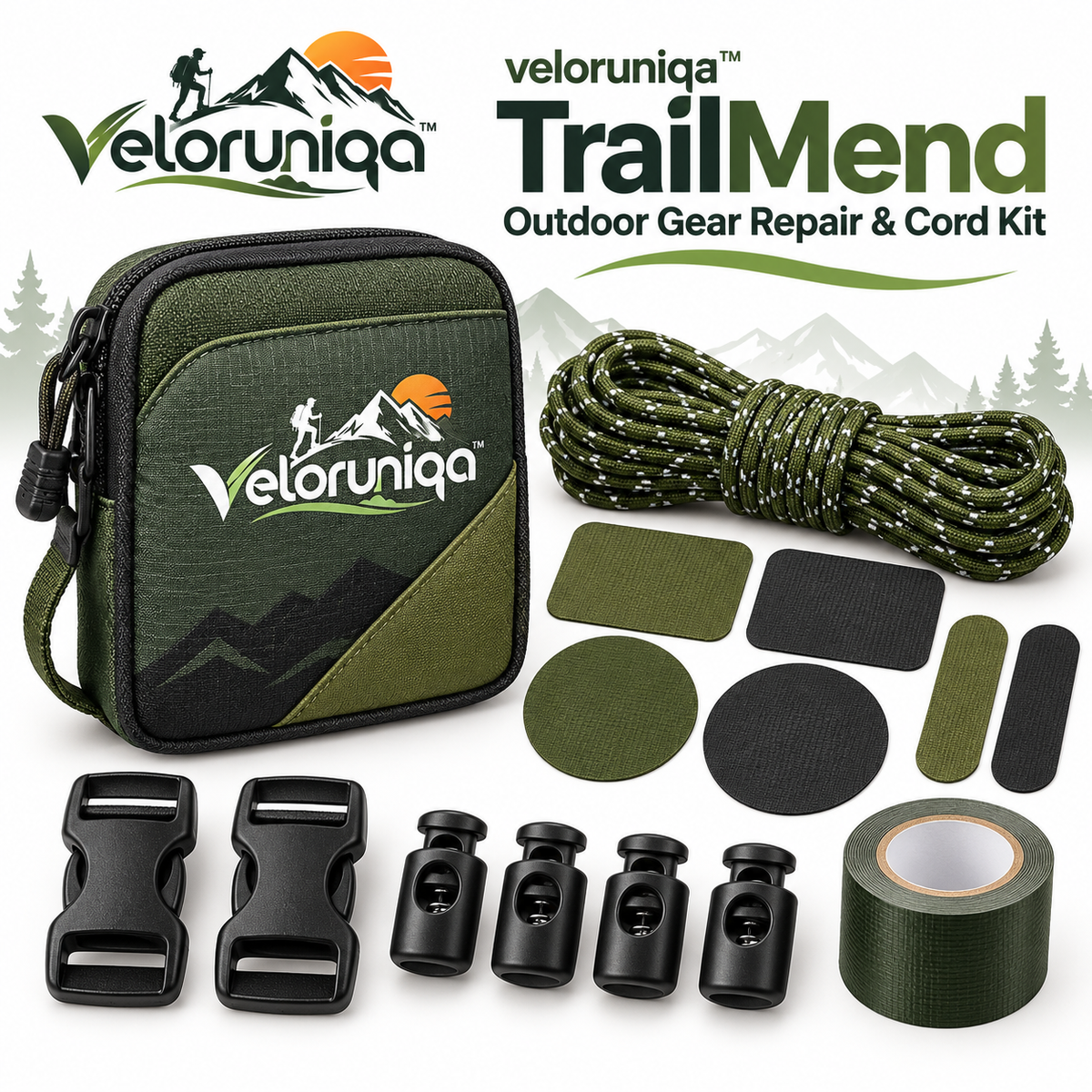 veloruniqa™ TrailMend Outdoor Gear Repair & Cord Kit