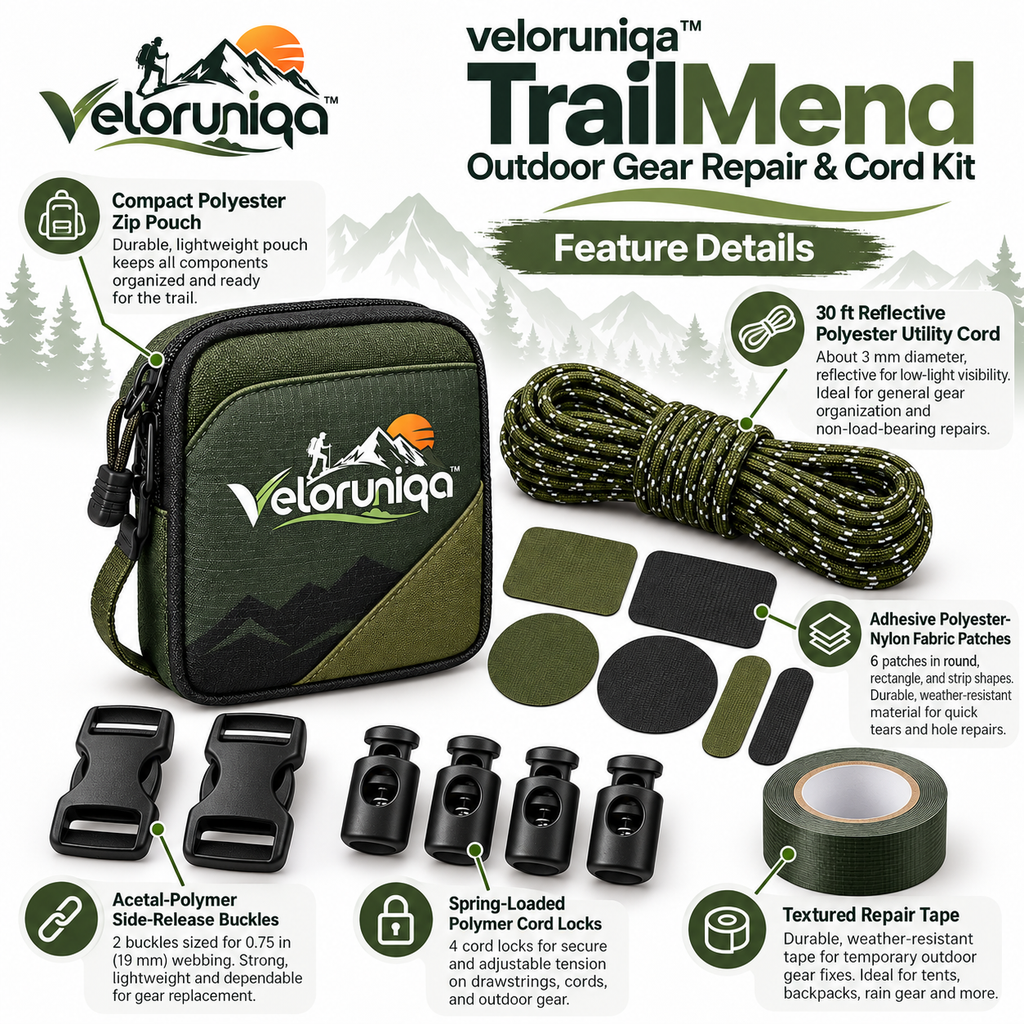 veloruniqa™ TrailMend Outdoor Gear Repair & Cord Kit