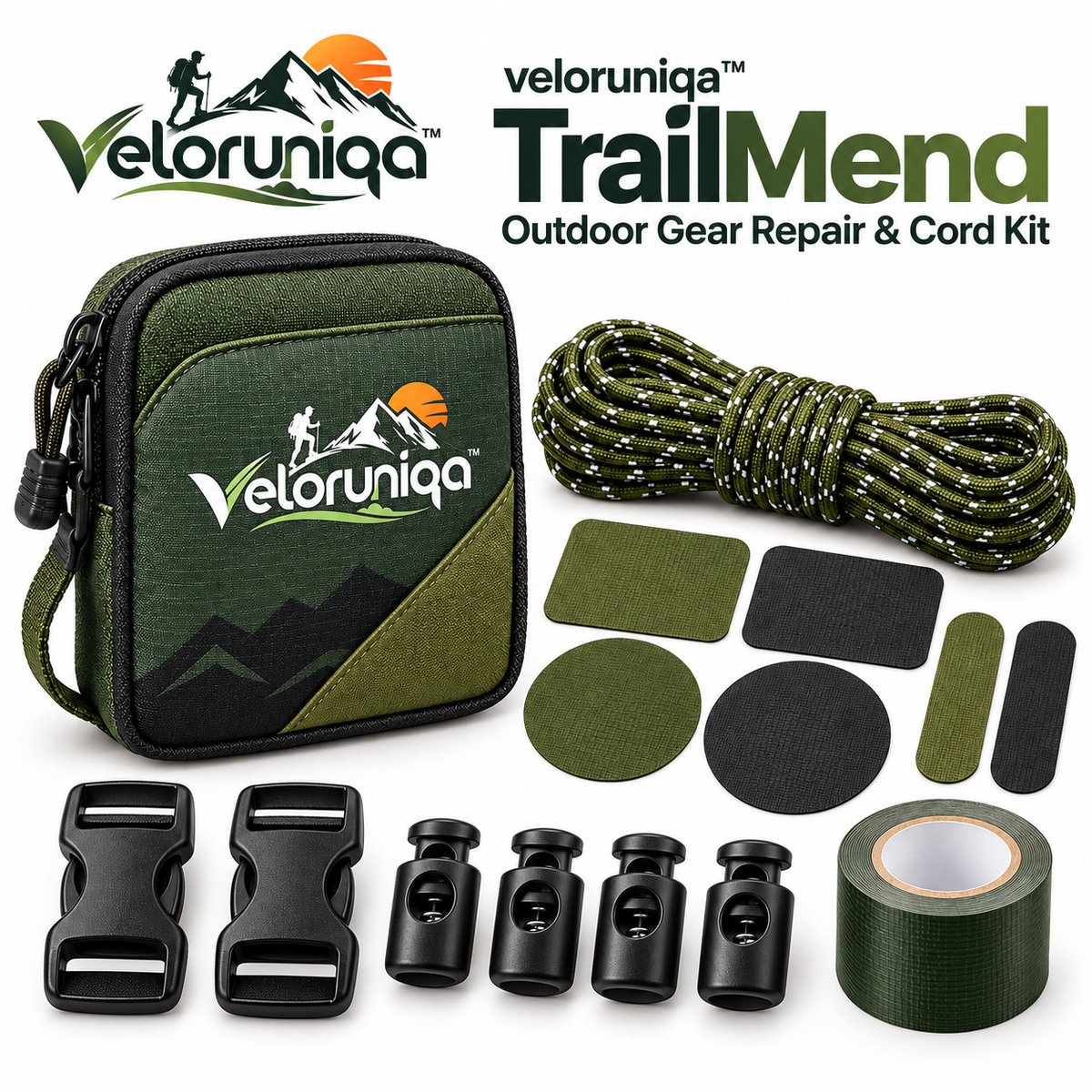 veloruniqa™ TrailMend Outdoor Gear Repair & Cord Kit