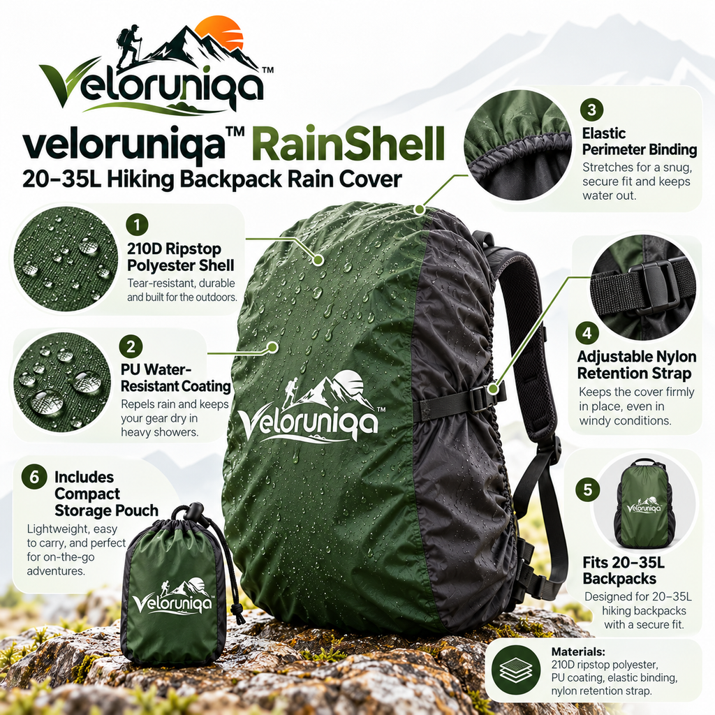 veloruniqa™ RainShell 20–35L Hiking Backpack Rain Cover