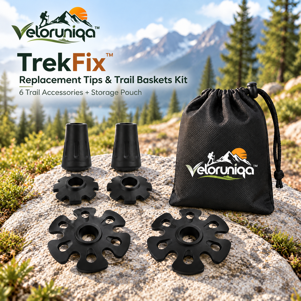 veloruniqa™ TrekFix Trekking Pole Replacement Tips & Trail Baskets Kit
