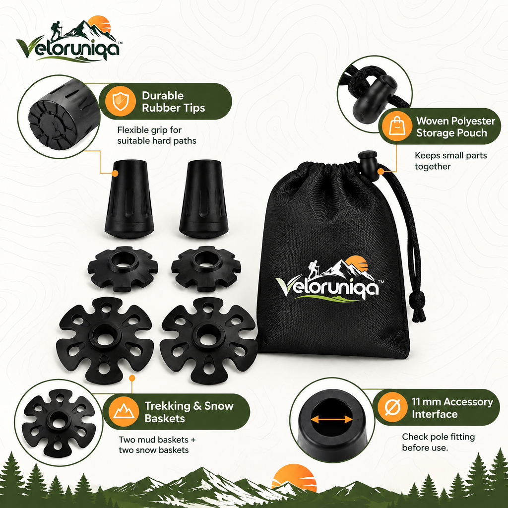 veloruniqa™ TrekFix Trekking Pole Replacement Tips & Trail Baskets Kit