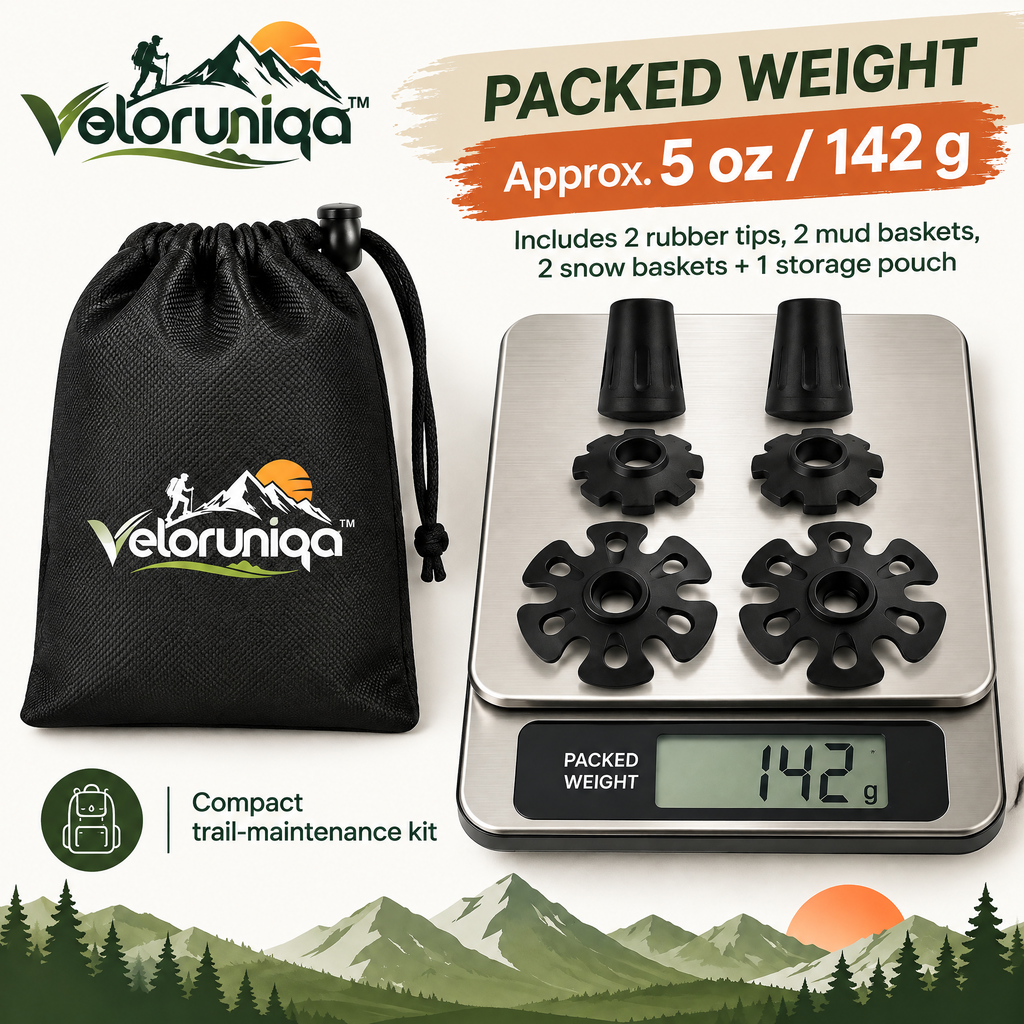 veloruniqa™ TrekFix Trekking Pole Replacement Tips & Trail Baskets Kit