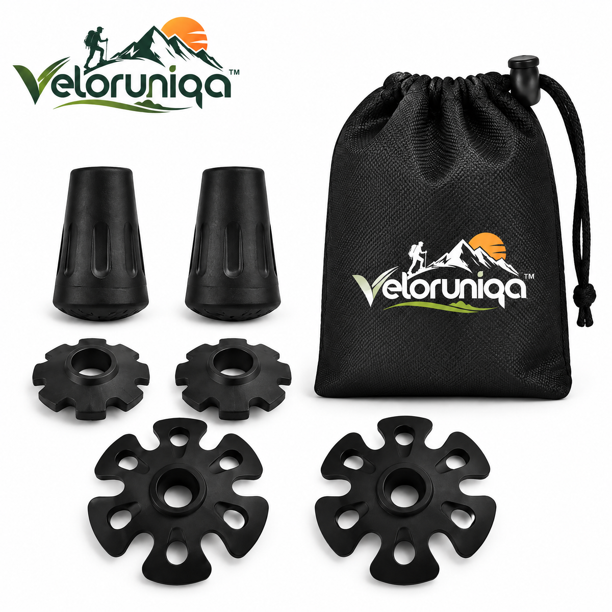 veloruniqa™ TrekFix Trekking Pole Replacement Tips & Trail Baskets Kit