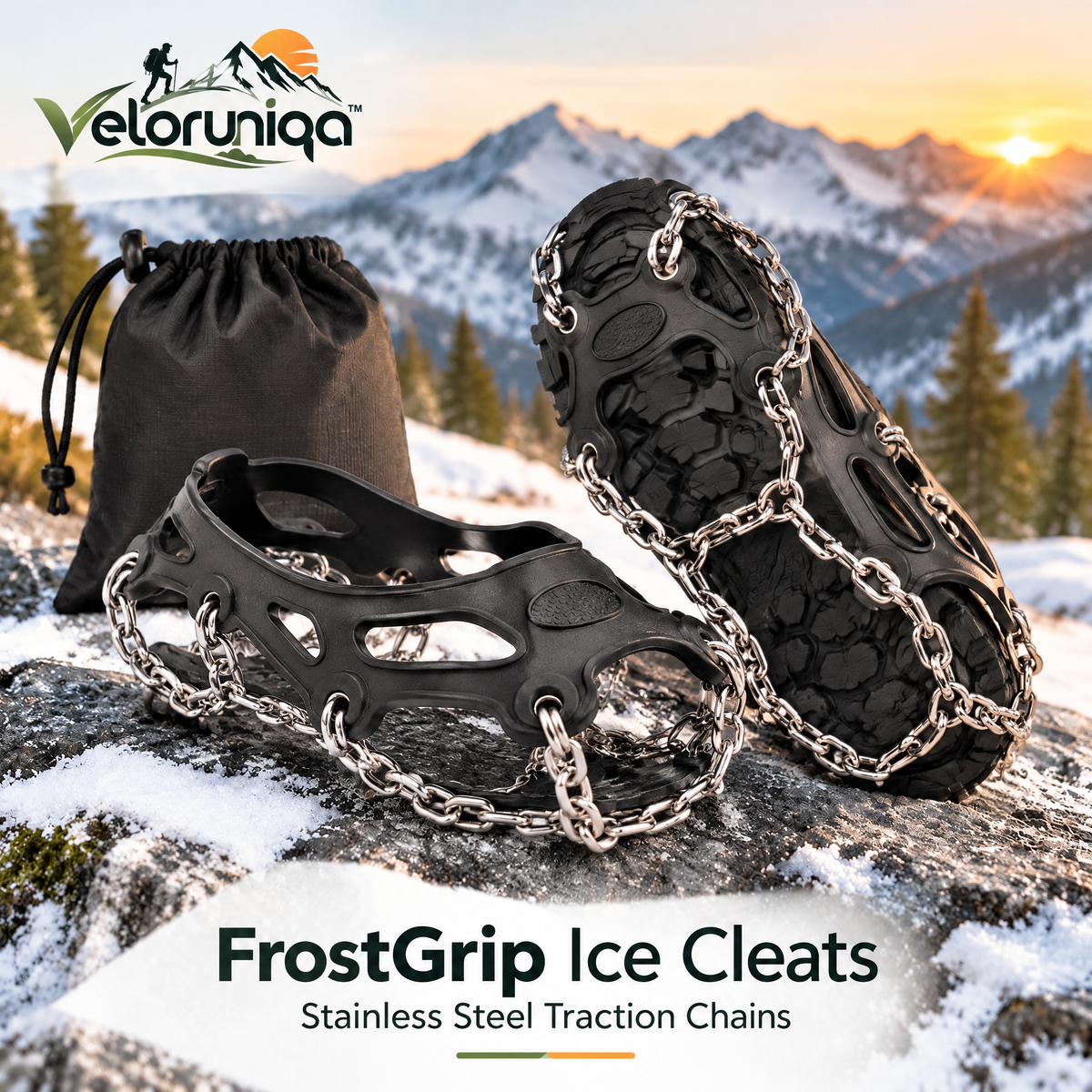 veloruniqa™ FrostGrip Hiking Ice Cleats — Stainless Steel Traction Spikes