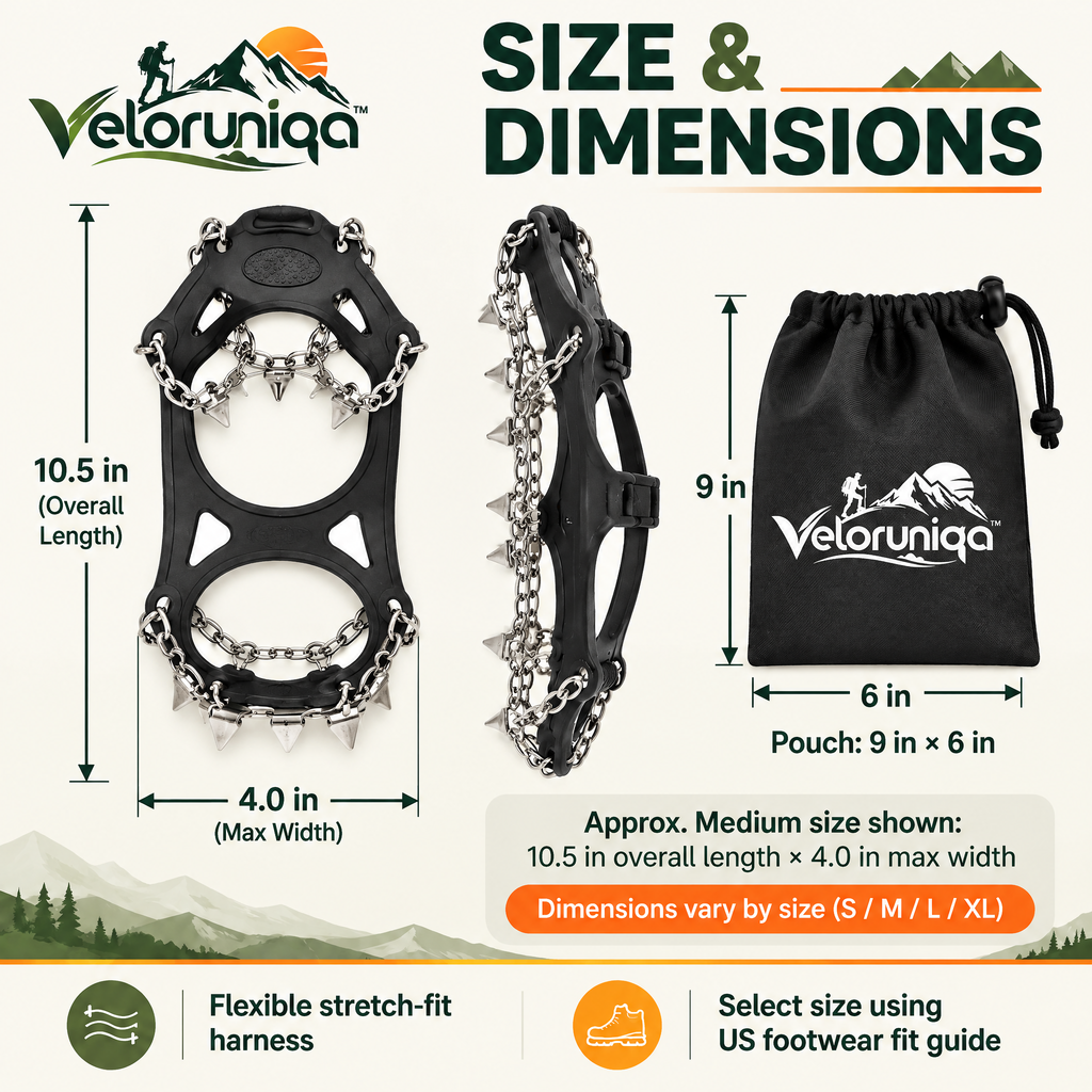 veloruniqa™ FrostGrip Hiking Ice Cleats — Stainless Steel Traction Spikes