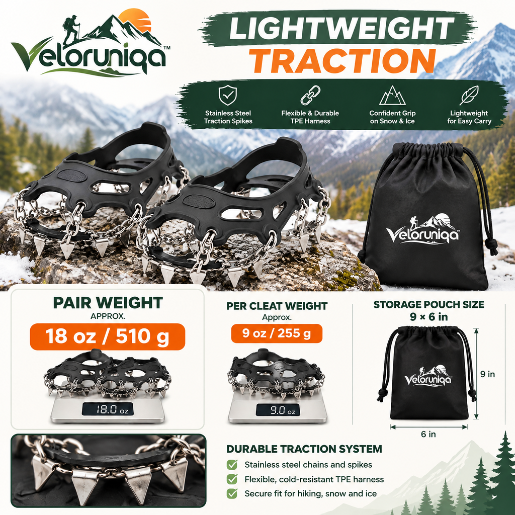 veloruniqa™ FrostGrip Hiking Ice Cleats — Stainless Steel Traction Spikes