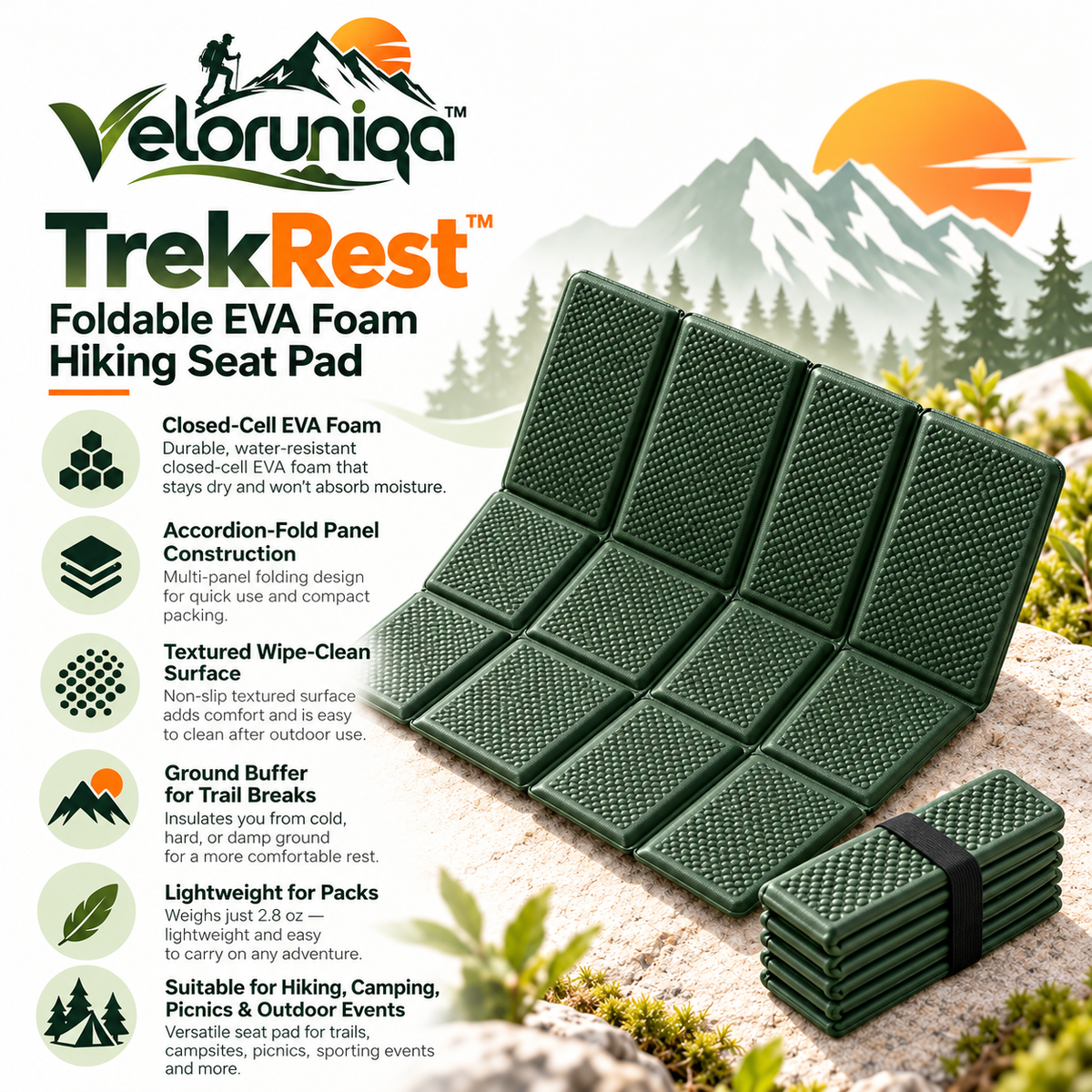 veloruniqa™ TrekRest Foldable EVA Foam Hiking Seat Pad