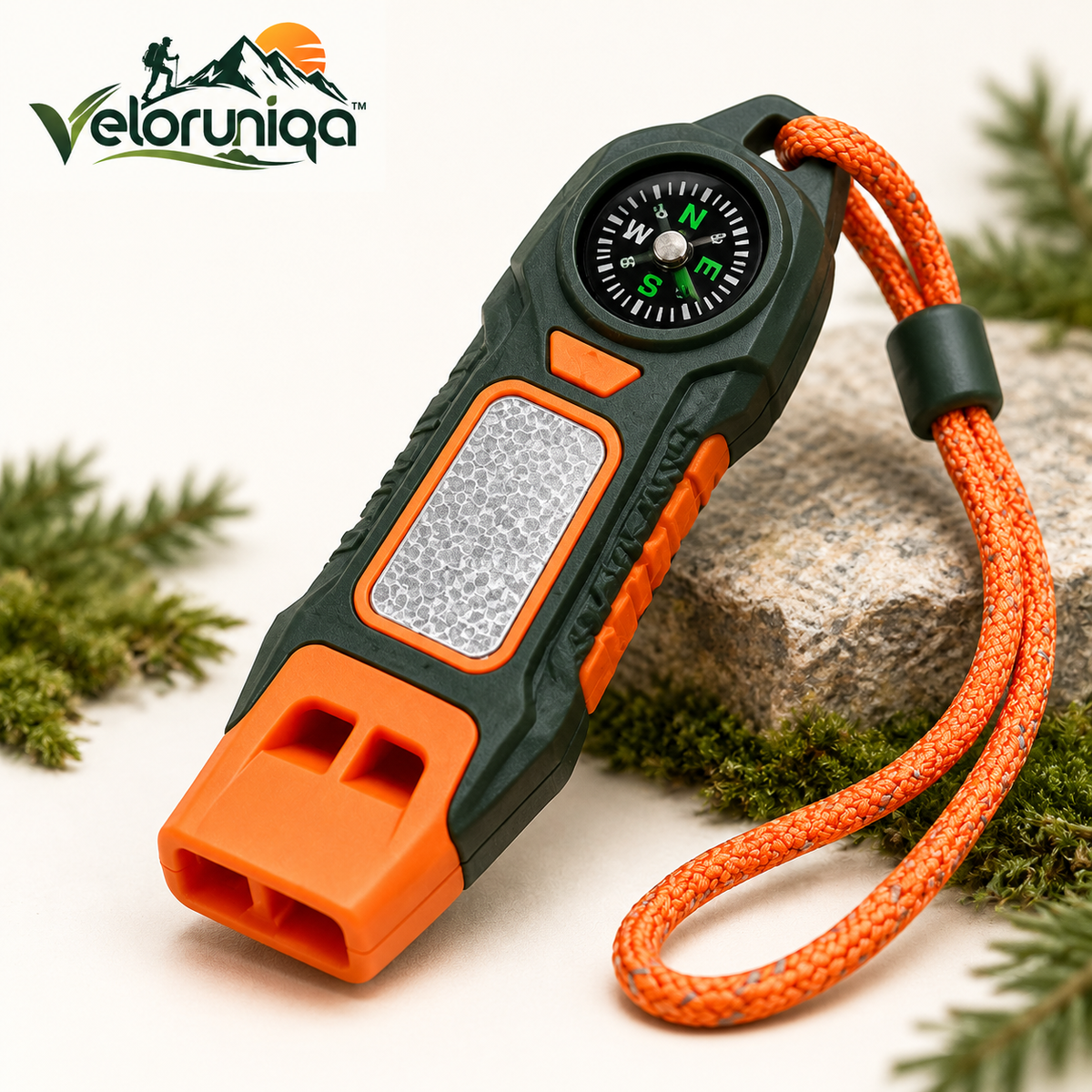 veloruniqa™ SummitSignal 3-in-1 Hiking Emergency Whistle & Backup Compass