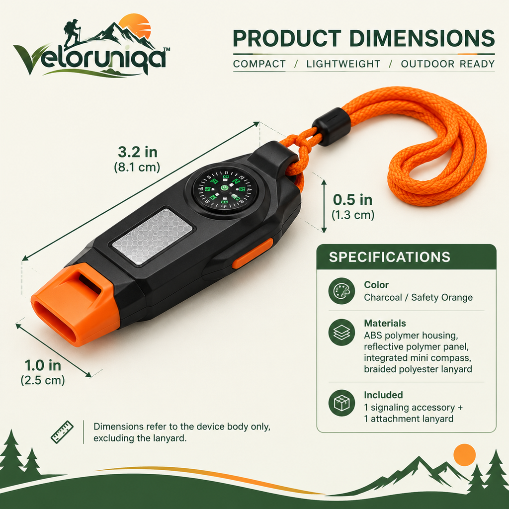 veloruniqa™ SummitSignal 3-in-1 Hiking Emergency Whistle & Backup Compass
