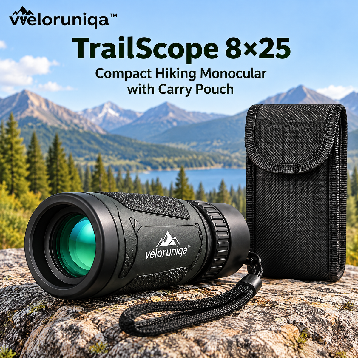veloruniqa™ TrailScope 8×25 Compact Hiking Monocular with Carry Pouch