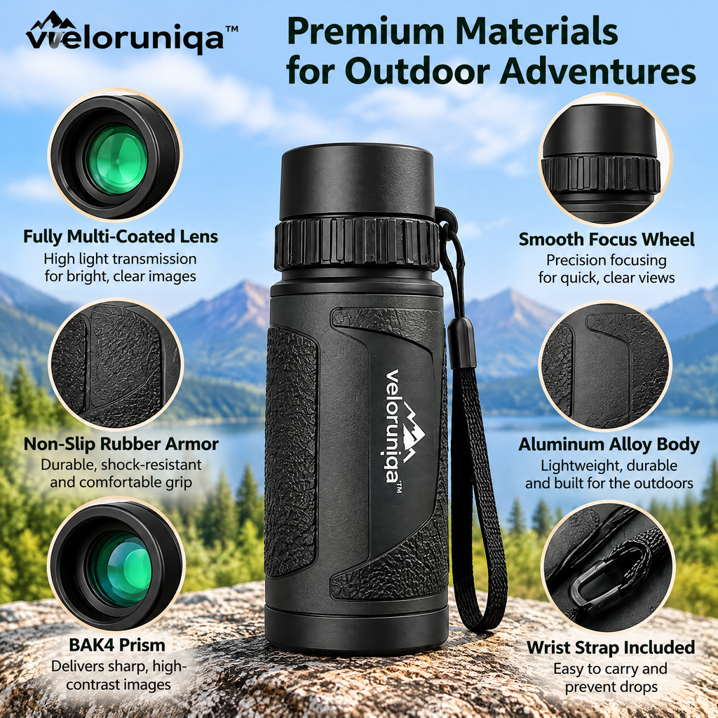 veloruniqa™ TrailScope 8×25 Compact Hiking Monocular with Carry Pouch
