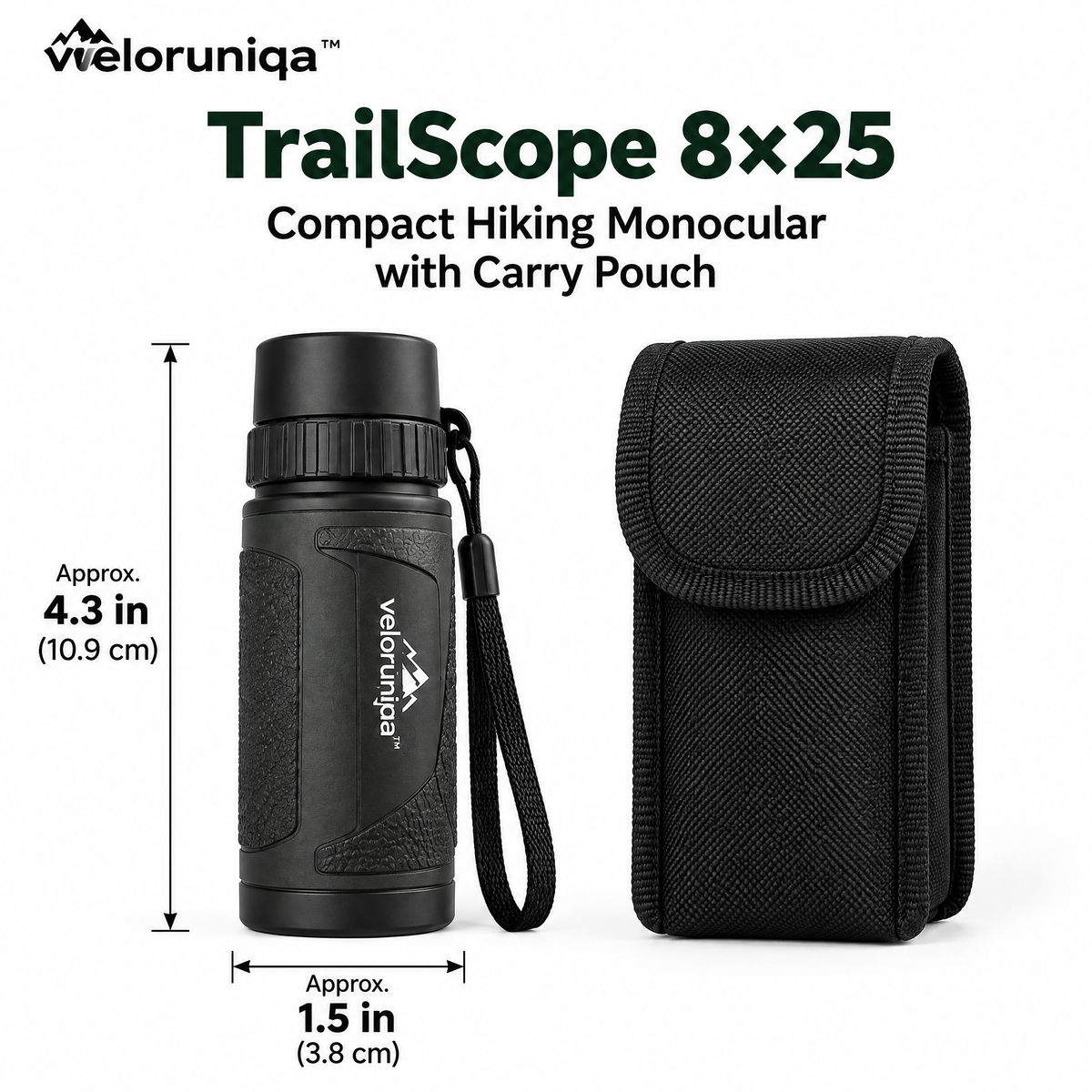 veloruniqa™ TrailScope 8×25 Compact Hiking Monocular with Carry Pouch