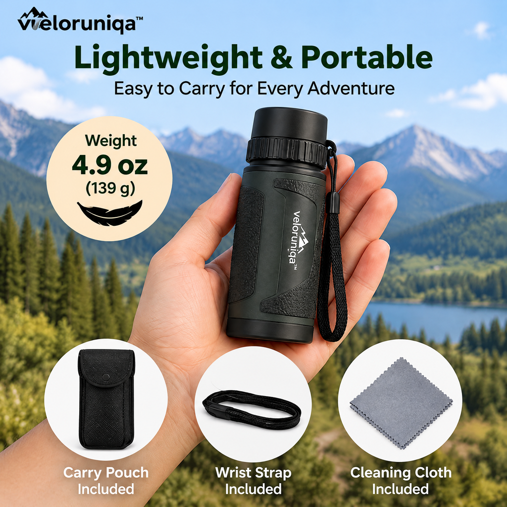 veloruniqa™ TrailScope 8×25 Compact Hiking Monocular with Carry Pouch