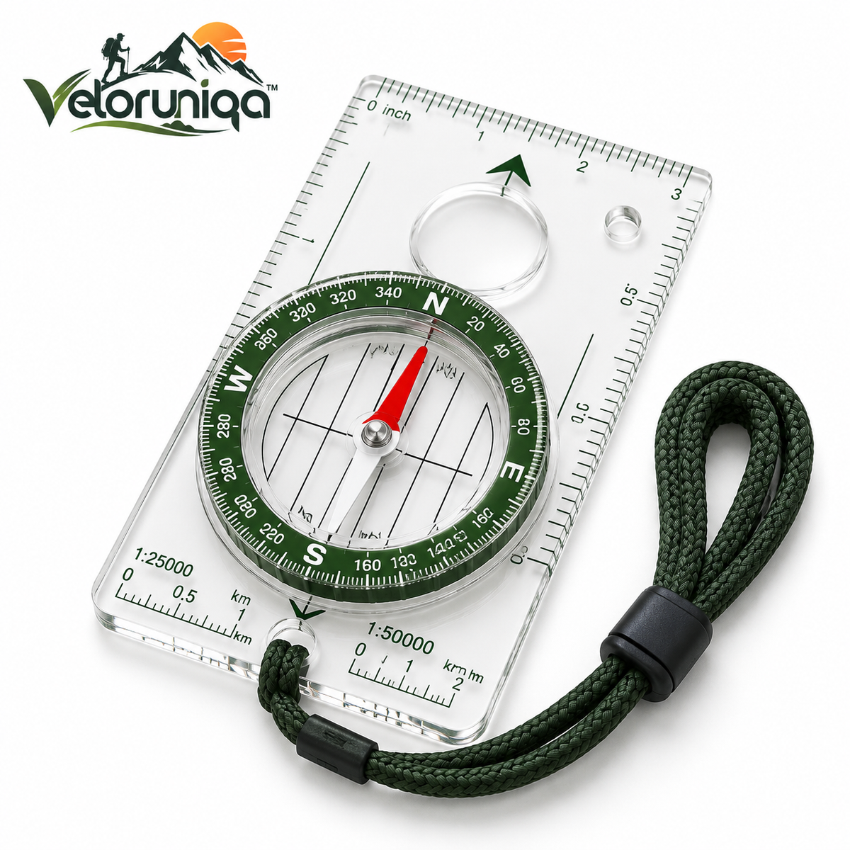 veloruniqa™ NorthMark Orienteering Compass with Map Scale & Lanyard