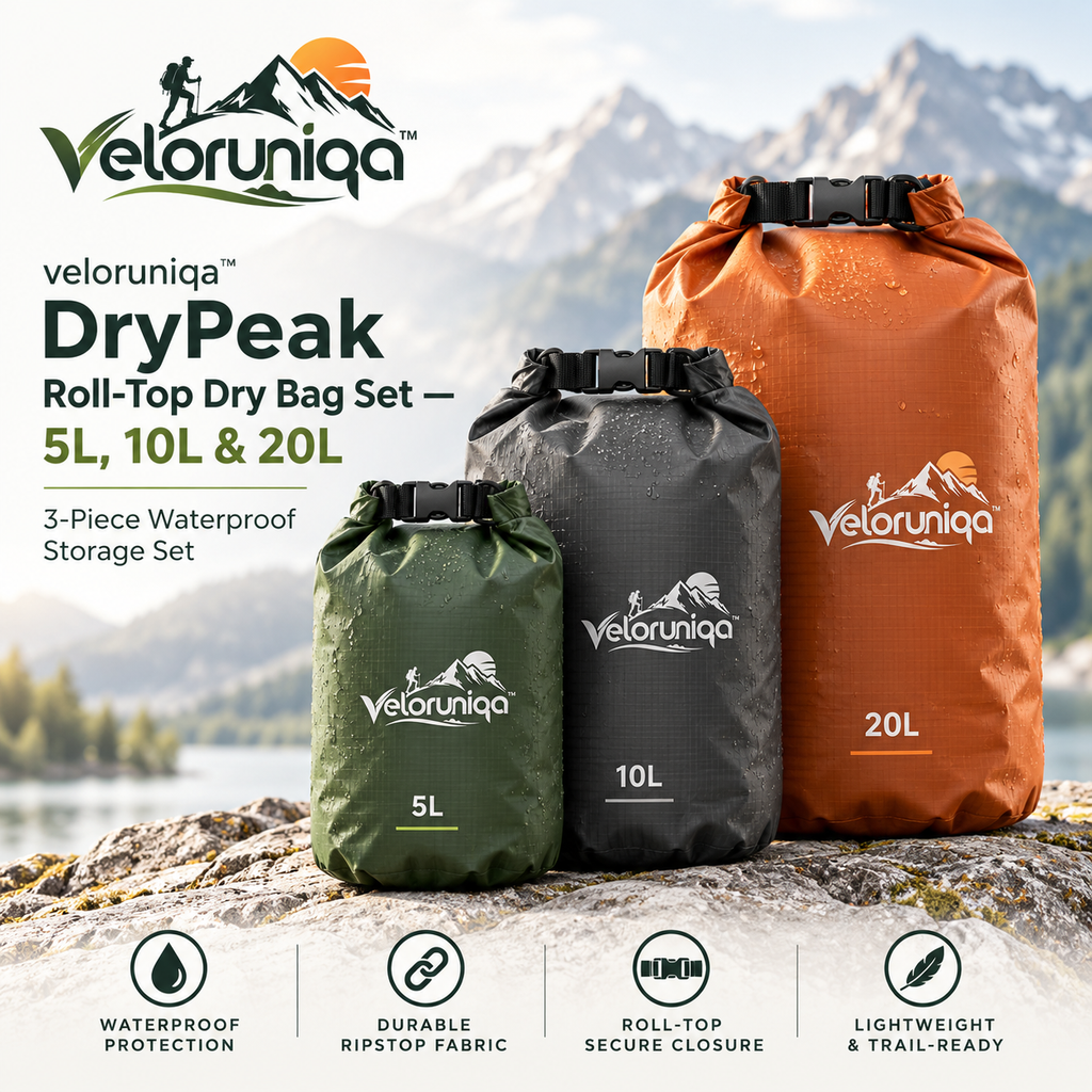 veloruniqa™ DryPeak Roll-Top Dry Bag Set — 5L, 10L & 20L